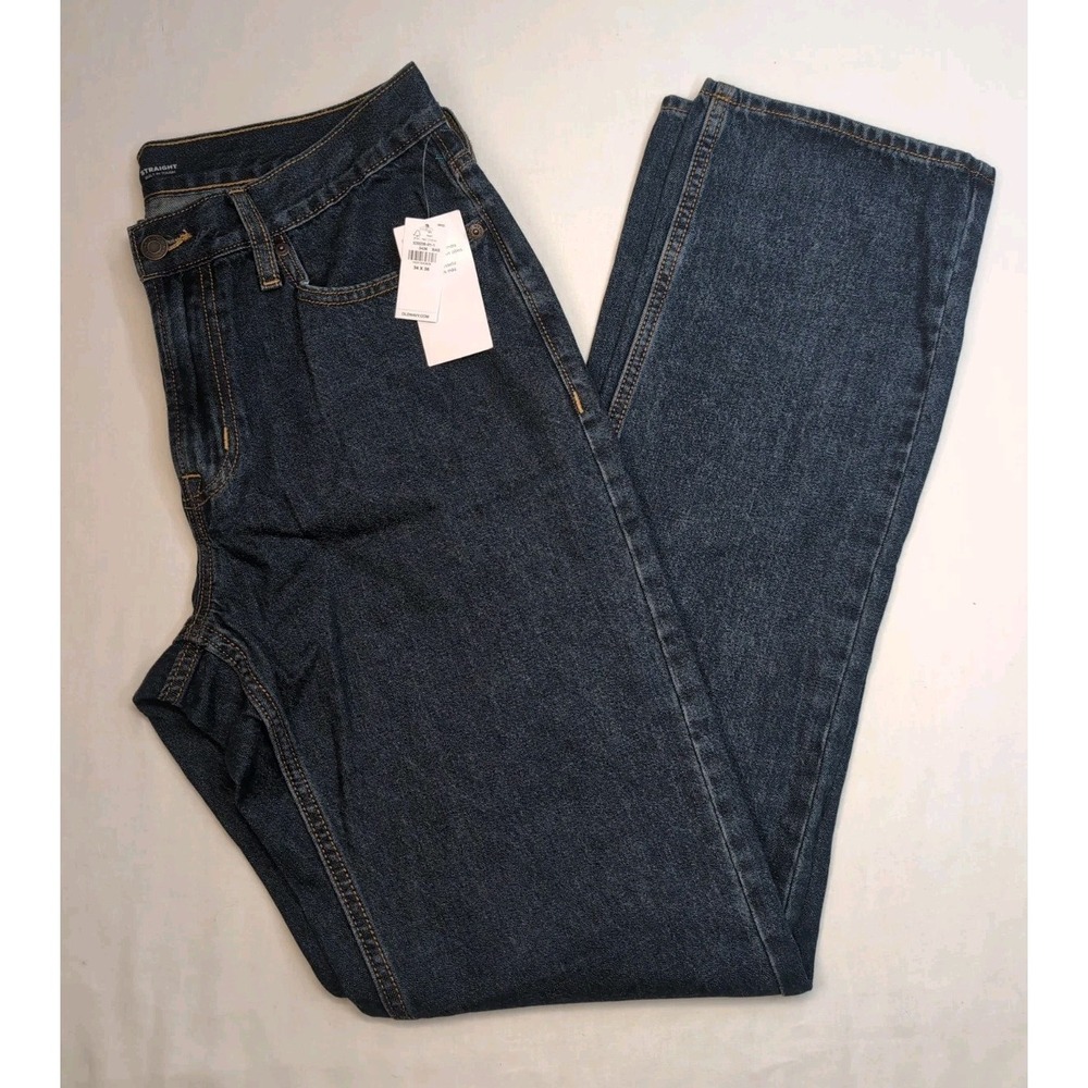 Old Navy Mens 34x36 WOW Straight Jeans Built In Tough Rinse Blue Denim NEW